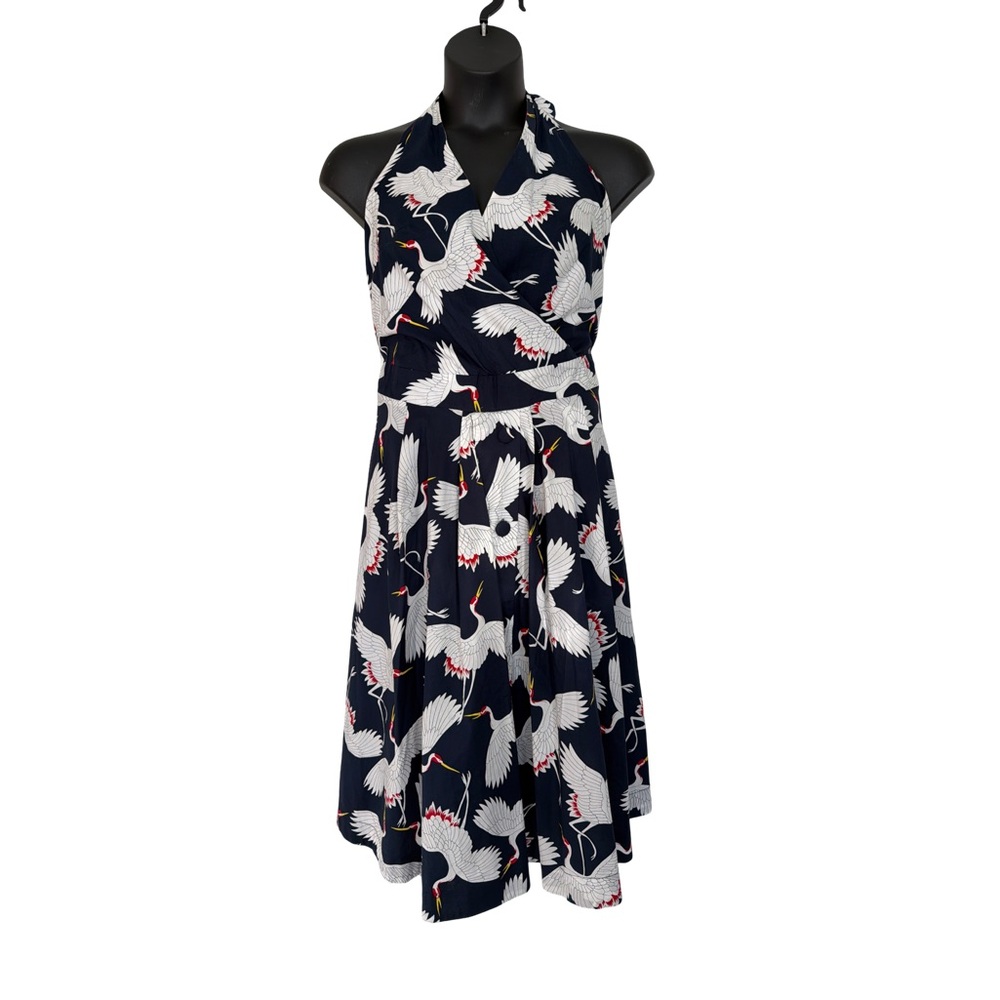 Unique Vintage Navy Backless Crane Dress